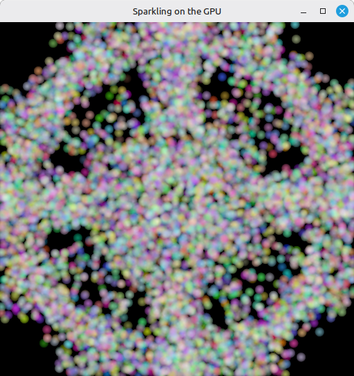 Vulkan window showing a swarm of colored particles bouncing inside the window