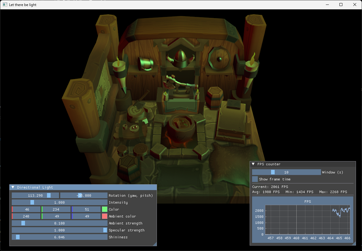 Viking room with the directional light controls