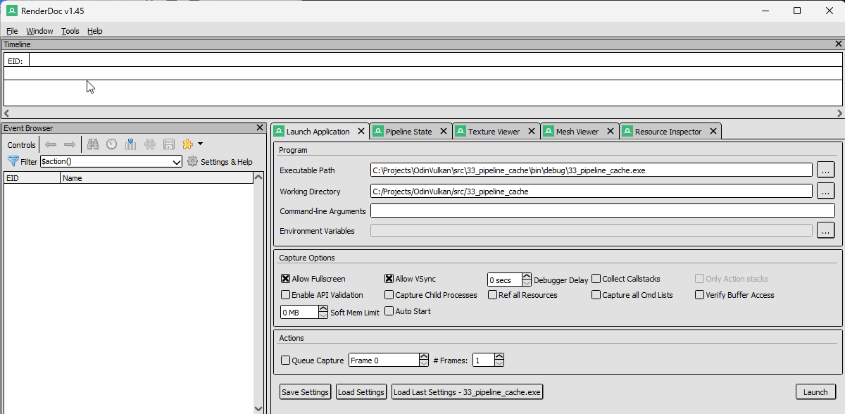 RenderDoc launch configuration